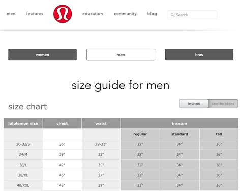 Lululemon size chart mens. The size chart for L.L. Bean clothing is a table for matching body measurements with clothing sizes. There are size charts for men’s, women’s and children’s clothing available on the company’s website at LLBean.com. 