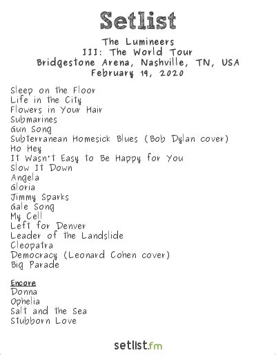 Lumineers setlist 2023. Get the James Bay Setlist of the concert at TD Pavilion at the Mann, Philadelphia, PA, USA on August 23, 2023 from the 2023 US Tour Opening for The Lumineers Tour and other James Bay Setlists for free on setlist.fm! 