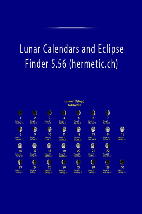 Lunar Calendars and Eclipse Finder Display of Lunation