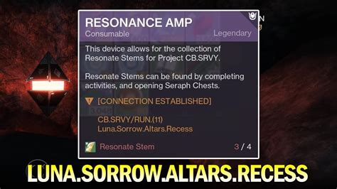 Lunar sorrow altar recess. Destiny 2 - Luna Sorrow Altar Recess Location (Resonance Amp Override Frequencies)For CB.SRVY/RUN.(11) it gives you the clue Luna.Sorrow.Altar.Recess as its l 
