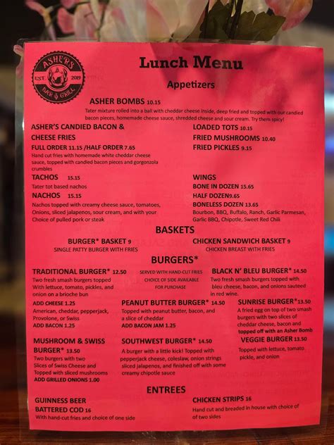 Lunch Menu Ashers Bar & Grill