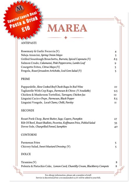 Lunch Menu at Marea