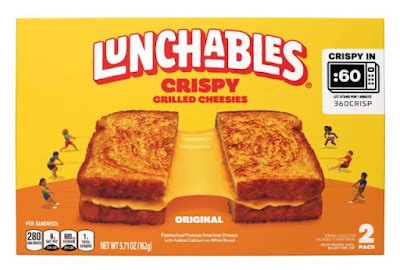 Lunchable grilled cheese. Simply toss your “Grilled Cheesie” in the microwave, wait 60 seconds and after letting the sandwich stand for 1 minute, prepare for the ultimate cheese pull when dividing this sandwich in half. Available in two varieties including Original and Pepperoni Pizza, the only hard part will be deciding which crispy grilled cheese sandwich to pick ... 