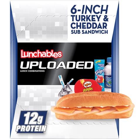 Lunchables sandwich. Lunchables Uploaded Turkey & Ham Sub Sandwich is the perfect choice for an on the go lunch. This convenient box lunch includes Oscar Mayer lean ham and turkey, Kraft American pasteurized prepared cheese product, 6-inch sub bun and Kraft fat-free mayo to build a tasty ham and turkey sub. It's also packed with Cheez-It baked snack crackers ... 