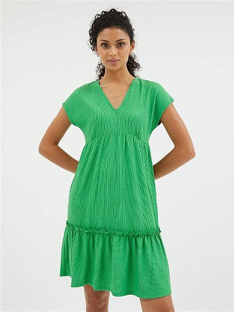 Lush V-neck Tiered Minidress in Green Lyst