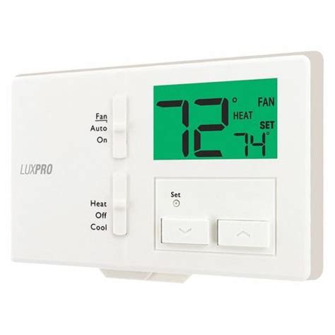 Lux pro thermostat. Contents hide 1 LUXPRO PSP700 SERIES ELECTRONIC THERMOSTAT 2 FEATURES 3 INSTALLATION 3.1 WIRING DIAGRAMS 4 OPERATION 4.1 THE BUILT-IN TEMPERATURE PROGRAMS 4.2 SETTING THE TIME AND DAY 5 TEMPORARY TEMPERATURE OVERRIDE 6 ADVANCED FEATURES 6.1 TECHNICAL SERVICE 7 … 
