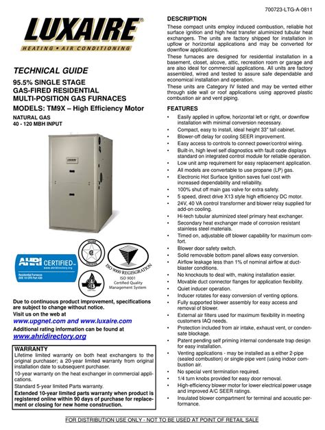 Luxaire gas furnace manual model tm9v060b12mp11a. - Sanitation performance standards compliance guide food safety.