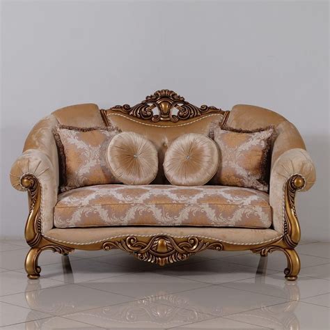 Luxury Golden Bronze Wood Trim GOLDEN KNIGHTS Loveseat