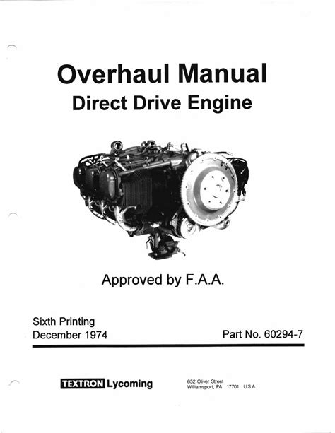 Lycoming direct drive aircraft engines overhaul manual. - Yanmar 2qm15 diesel engine factory service manual.