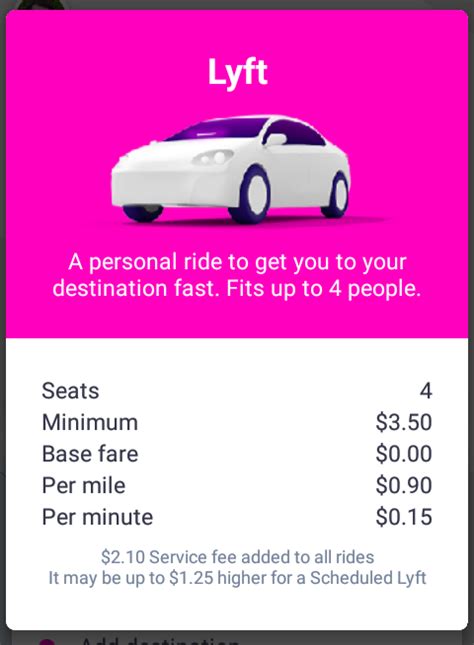 Lyft reservation fee. The amount of that fee depends on the city you're in. If you cancel a scheduled ride within 30 minutes of the pickup time, your cancellation fee is a flat $10. Does Lyft offer different ride tiers? Lyft features four different tiers of cars that you can order, from more budget-friendly shared rides to higher-end luxury cars. 