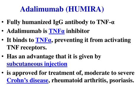 Humira is a tumor necrosis factor (TNF) blocker that reduces the effects of a substance in the body that can cause inflammation. Humira is used to treat many inflammatory conditions in adults, such as rheumatoid arthritis, psoriatic arthritis, ankylosing spondylitis, plaque psoriasis, and a skin condition called hidradenitis suppurativa.. 