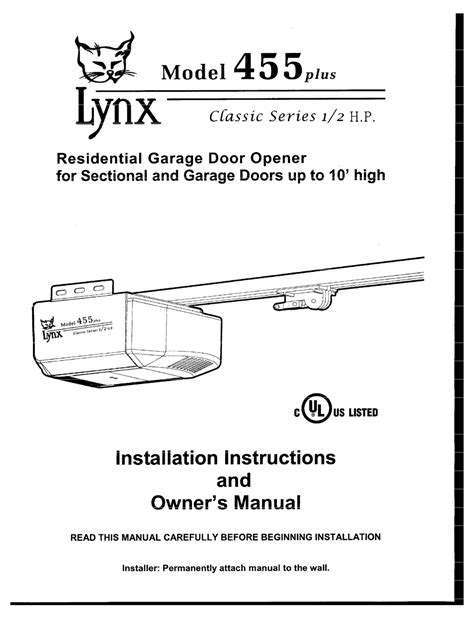 Lynx 455 garage door opener manual. - Manual de transmicion de lancer 2003.
