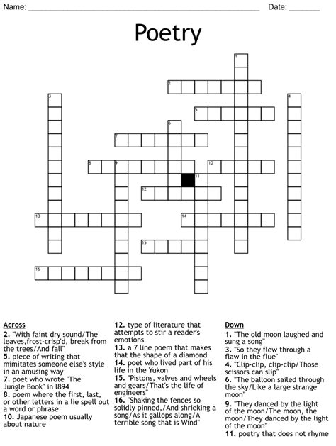 Lyric verse crossword clue. Lyric verse writer. Today's crossword puzzle clue is a quick one: Lyric verse writer. We will try to find the right answer to this particular crossword clue. Here are the possible solutions for "Lyric verse writer" clue. It was last seen in American quick crossword. We have 1 possible answer in our database. 