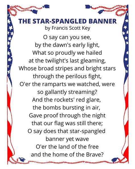 Lyrics Star Spangled Banner Printable