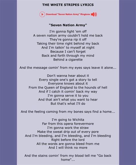 Lyrics for 7 nation army. Things To Know About Lyrics for 7 nation army. 