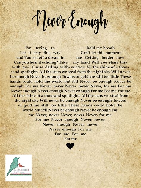 Lyrics for never enough. Things To Know About Lyrics for never enough. 