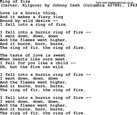 Lyrics for ring of fire. Things To Know About Lyrics for ring of fire. 