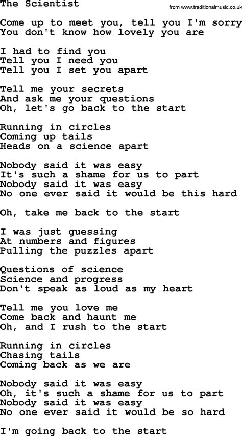 Lyrics for the scientist. Things To Know About Lyrics for the scientist. 