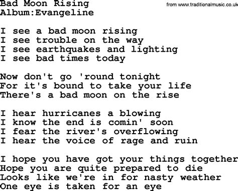 Lyrics of bad moon rising. Things To Know About Lyrics of bad moon rising. 