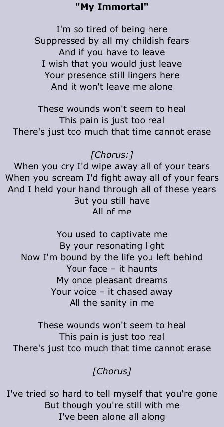Lyrics of my immortal. 6 Jul 2021 ... Evanescence-My Immortal lyrics https://t.co/nMvlcqX1PZ via @YouTube #team_musicLov3rs. 