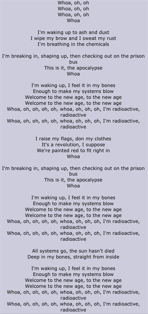 Lyrics of radioactive. Things To Know About Lyrics of radioactive. 