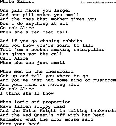 Lyrics of white rabbit. Things To Know About Lyrics of white rabbit. 