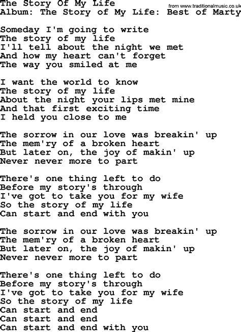 Lyrics the story of my life. Things To Know About Lyrics the story of my life. 