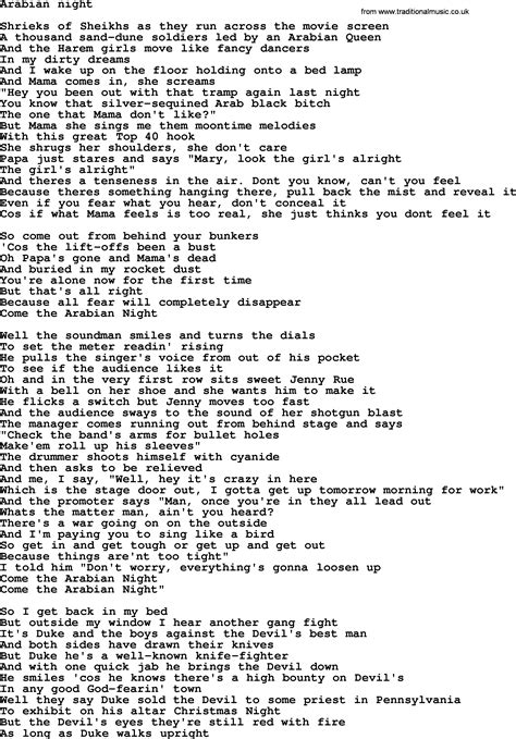 Lyrics to arabian nights. Things To Know About Lyrics to arabian nights. 