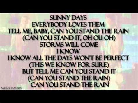 Lyrics to can you stand the rain. Sep 21, 2018 · Love unconditional, I'm not asking just of you And girl to make it last I'll do whatever needs to be done But I need somebody who will stand by me When it's tough she won't run She will always, be right there for me Sunny days, everybody loves them, tell me, baby Can you stand the rain? (Can you stand it?) Storms will come (I know, I know all ... 