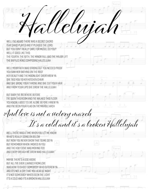 Lyrics to hallelujah. Hallelujah Lyrics by Alexandra Burke from the 100 Hits: The Best Love Album album- including song video, artist biography, translations and more: I heard there was a secret chord That David played, and it pleased the lord But you don't really care for music, do y… 