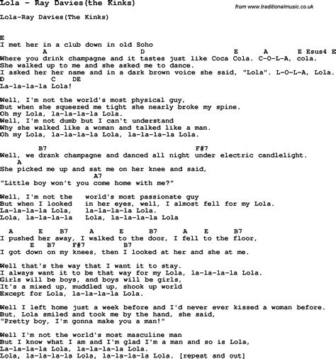 Lyrics to lola the kinks. Things To Know About Lyrics to lola the kinks. 