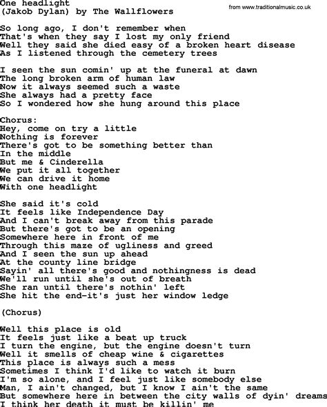 Lyrics to one headlight. Things To Know About Lyrics to one headlight. 