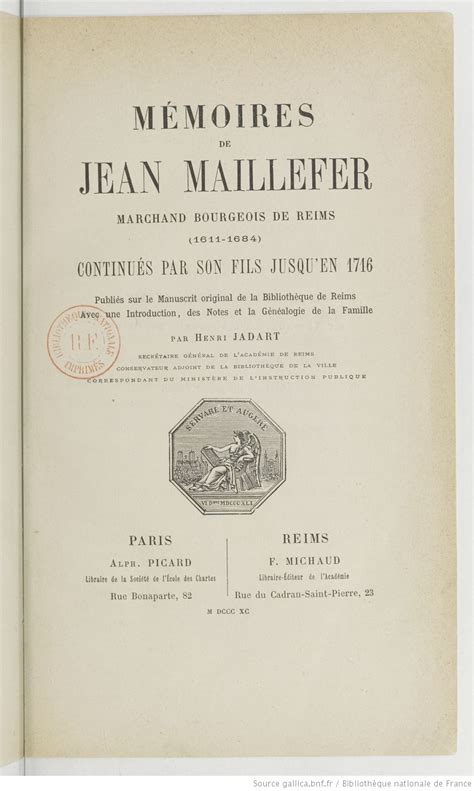 Mémoires de jean maillefer, marchand bourgeois de reims (1611 1684). - Le livre de la ménagère, ou, petite encyclopédie de la famille.