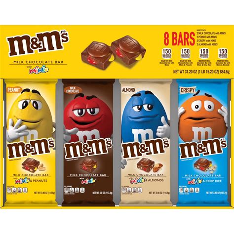 M and m candy bar. M&m's Candies, mars snackfood us. Main info: M&m's Candies, mars snackfood us 1 package (1.69 oz) 236.2 Calories 34.2 g 10.1 g 2.1 g 1.3 g 6.7 mg 6.3 g 29.3 mg 30.6 g 0.1 g. Find on Amazon. Percent calories from... Nutrition Facts; For a Serving Size of (g ... 