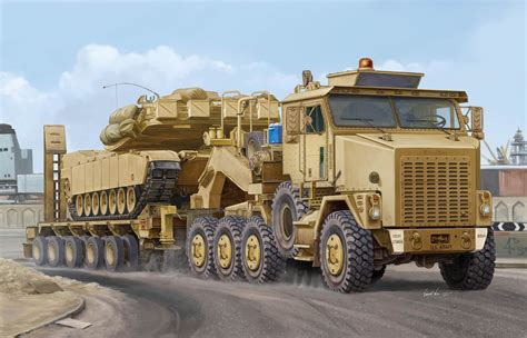 M1070 het. The M1070 is coupled to a M1000 semi-trailer. The M1300 is a U.S. Army Europe-specific derivative designed to be road legal within Europe and operates with a different trailer. They replaced the earlier M911 tractor unit and M747 semi-trailer. 4K PBR textures. Separate materials for the truck cabin, frame, trailer and wheel. 