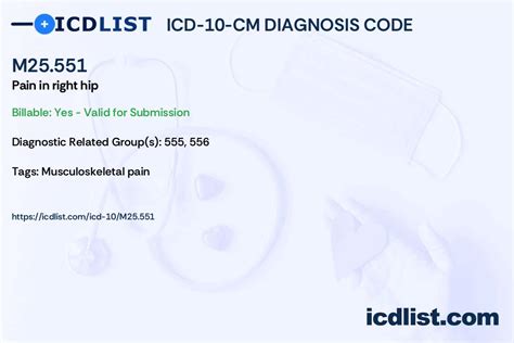 M25.511 is a billable ICD code used to specify a diagnosis of pain in right shoulder. A 'billable code' is detailed enough to be used to specify a medical diagnosis. ... This means that while there is no exact mapping between this ICD10 code M25.511 and a single ICD9 code, 719.41 is an approximate match for comparison and conversion purposes .... 