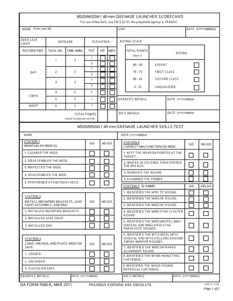 M320 grenade launcher qualification table.  The form consists of sectio...