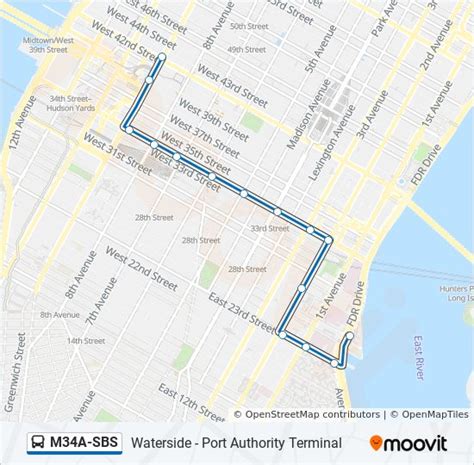 M34a bus route map. MTA New York City Transit - M34A-SBS Waterside - Port Authority Terminal is a Bus route available for browsing and analyzing on the Transitland platform. 