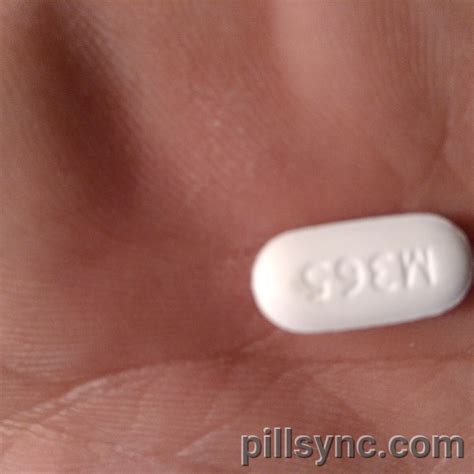 M365 white oval. The generic form of M365 is a familiar one: Vicodin. This drug comes as a white, capsule-shaped pill. It’s often prescribed to individuals with back pain to get some relief from their symptoms. Due to its potency and strength, the medication is considered a narcotic and is classified as a Schedule II substance. 