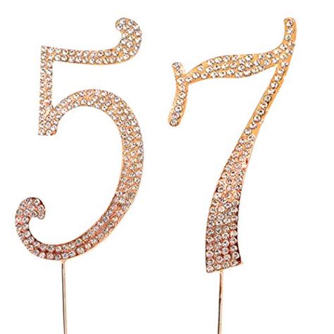 MAGJUCHE Gold 57" Crystal Cake Topper, Number 57 Rhinestones 57th …