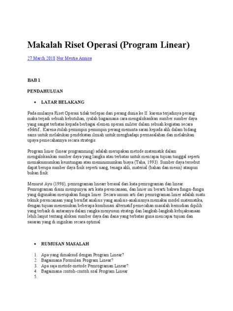 MAKALAH RISET OPERASI PROGRAM LINIER - Blogger - wintechmobiles.com
