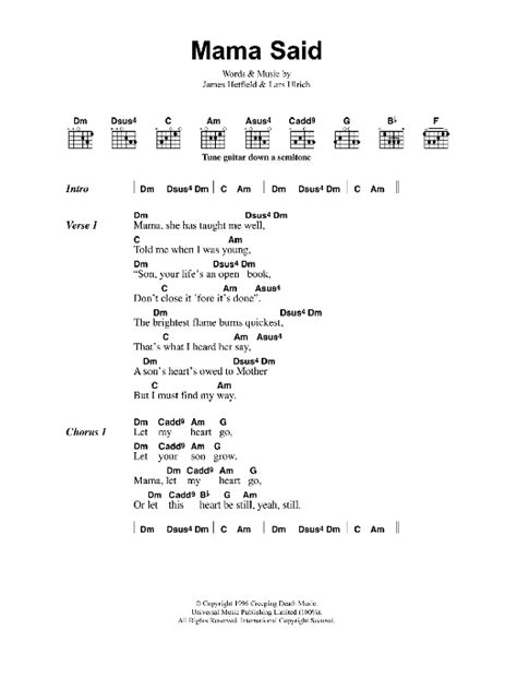 MAMA SAID CHORDS by Metallica @ Ultimate-Guitar.Com