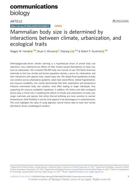 Mammalian body size is determined by interactions between climate ... - raincitystudios.com