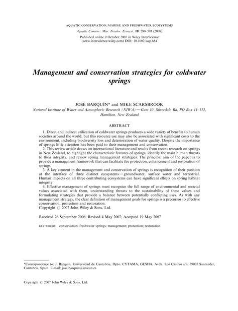 Management and conservation strategies for coldwater springs - raincitystudios.com