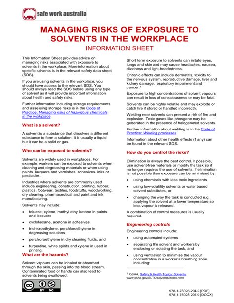 MANAGING RISKS OF EXPOSURE TO SOLVENTS IN THE ... - Safe … - muktibox.com