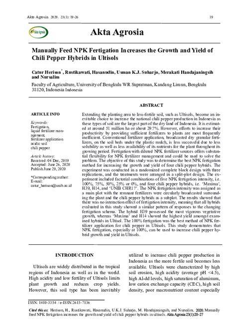 Manually Feed NPK Fertigation Improves Growth and Yield of Chili Pepper ... - raincitystudios.com