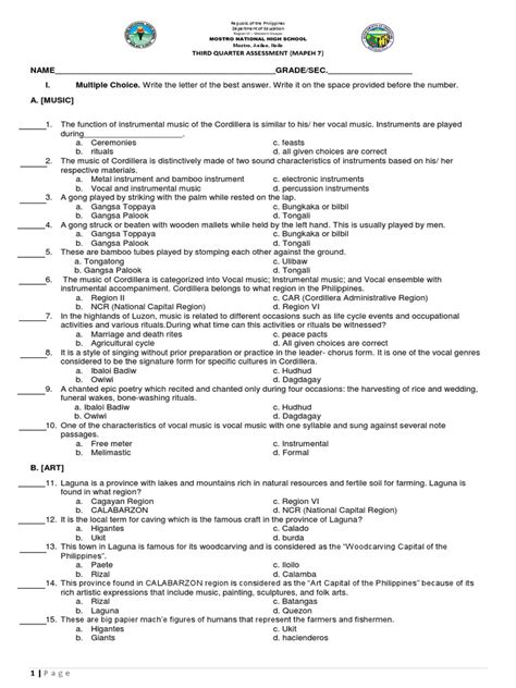 MAPEH-7-3RD-QUARTER-EXAM (1) PDF Stress (Biology) - Scribd