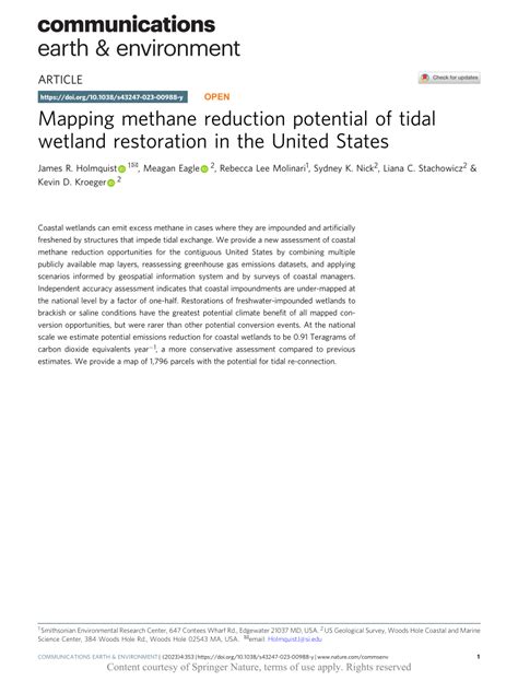 Mapping methane reduction potential of tidal wetland restoration in the ... - wintechmobiles.com