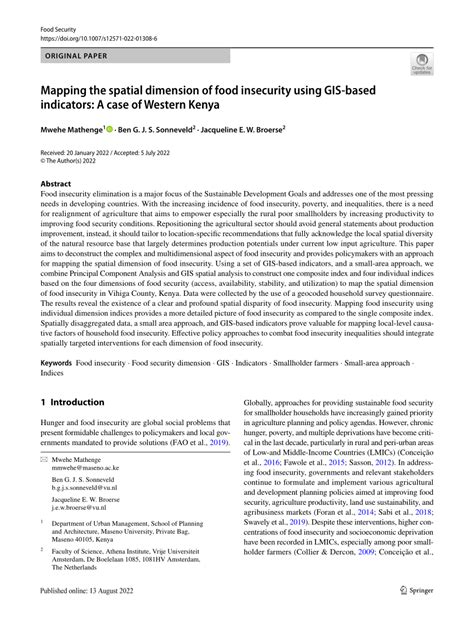 Mapping the spatial dimension of food insecurity using GIS-based ... - wintechmobiles.com