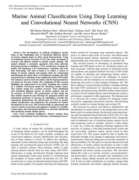 Marine Animal Classification Using Deep Learning and Convolutional ... - raincitystudios.com